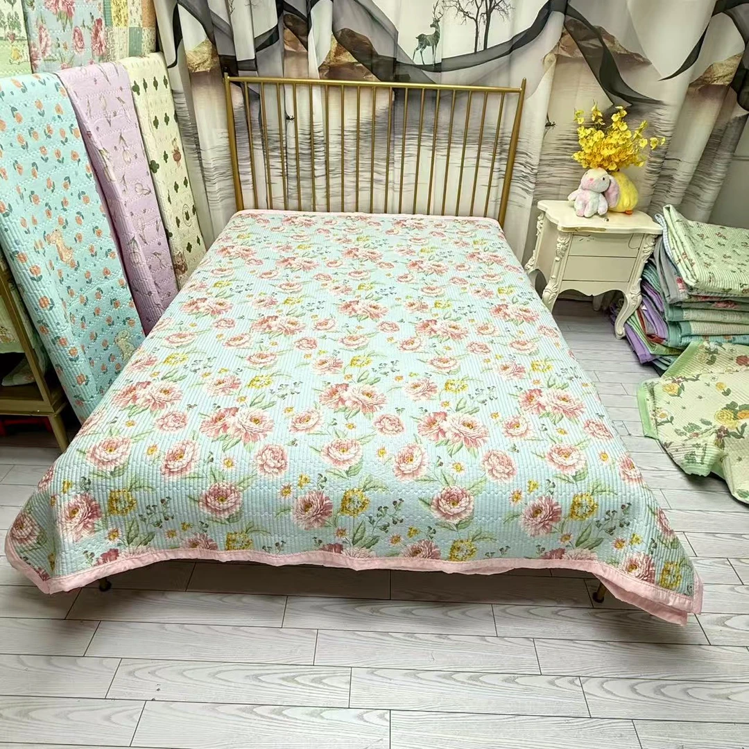 针织棉双层纱绗缝夹棉四季通用床盖不跑床可机洗柔软亲肤可铺可盖