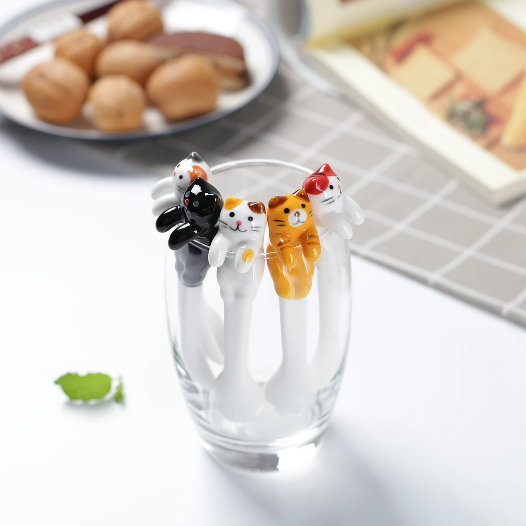 文创可爱陶瓷猫咪动物勺子 可挂式咖啡勺子 卡通动物陶瓷挂勺