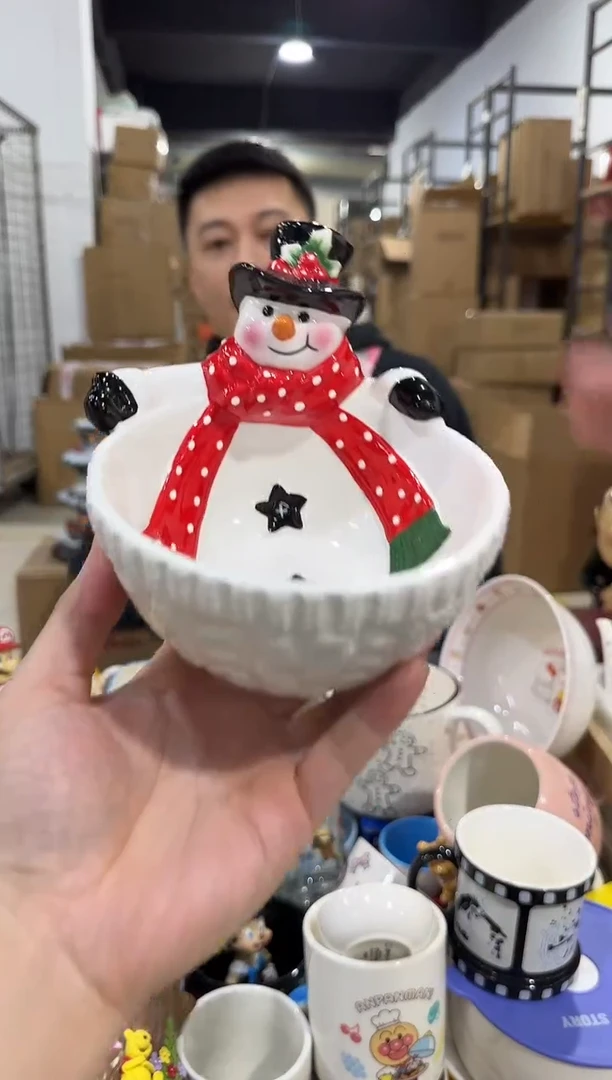 瓷片陶瓷原盒雪人碗