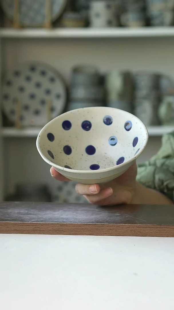 陶粗陶手绘蓝宝石早餐碗14.5@7-10@