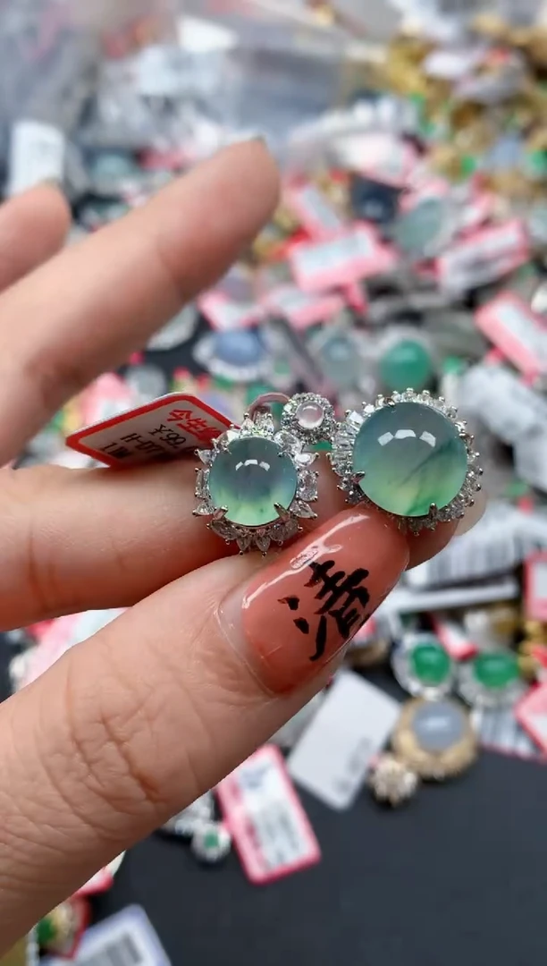 银S925镶嵌戒指翡翠天然A货缅甸翡翠