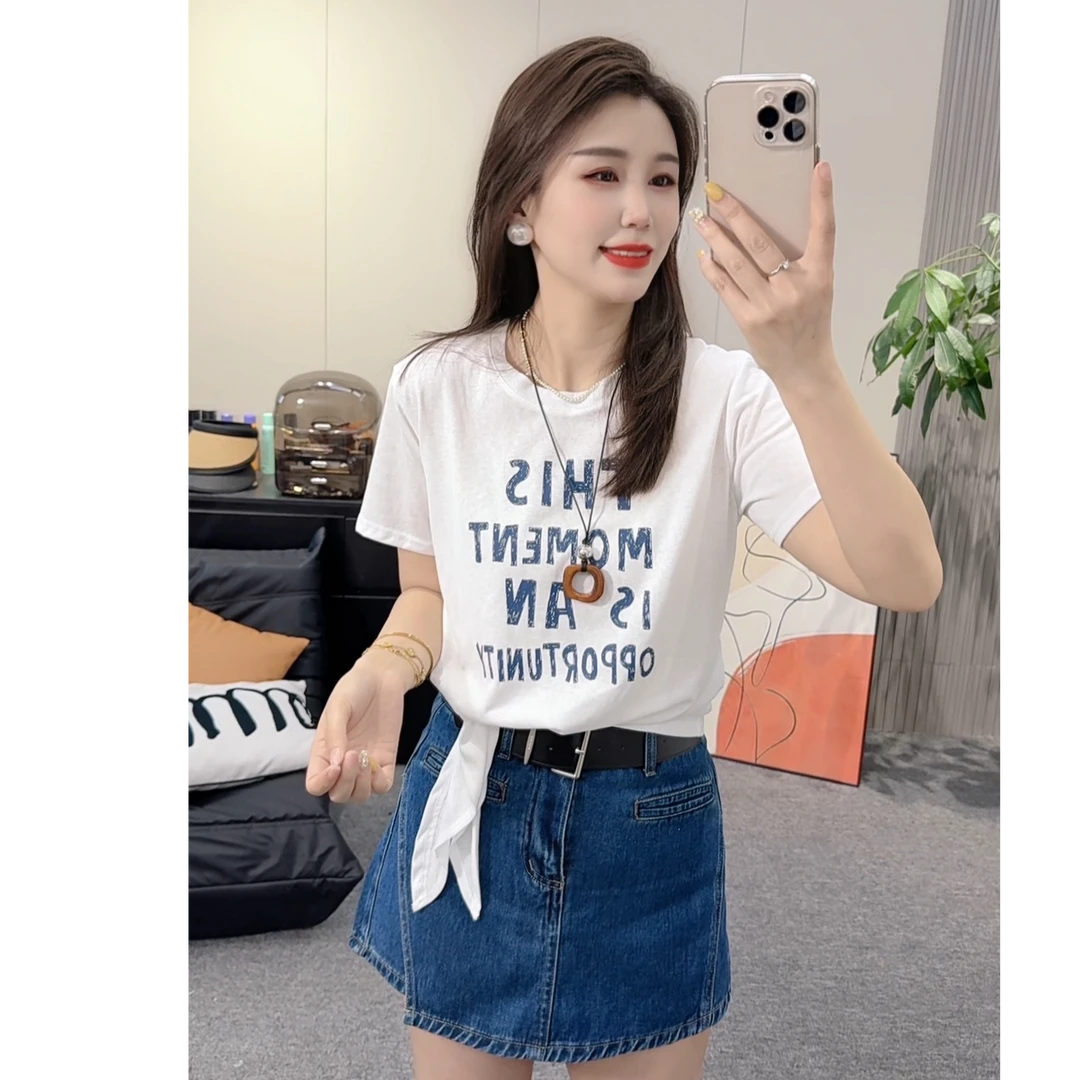 【唯美女装】夏日限定～字母打结短袖T