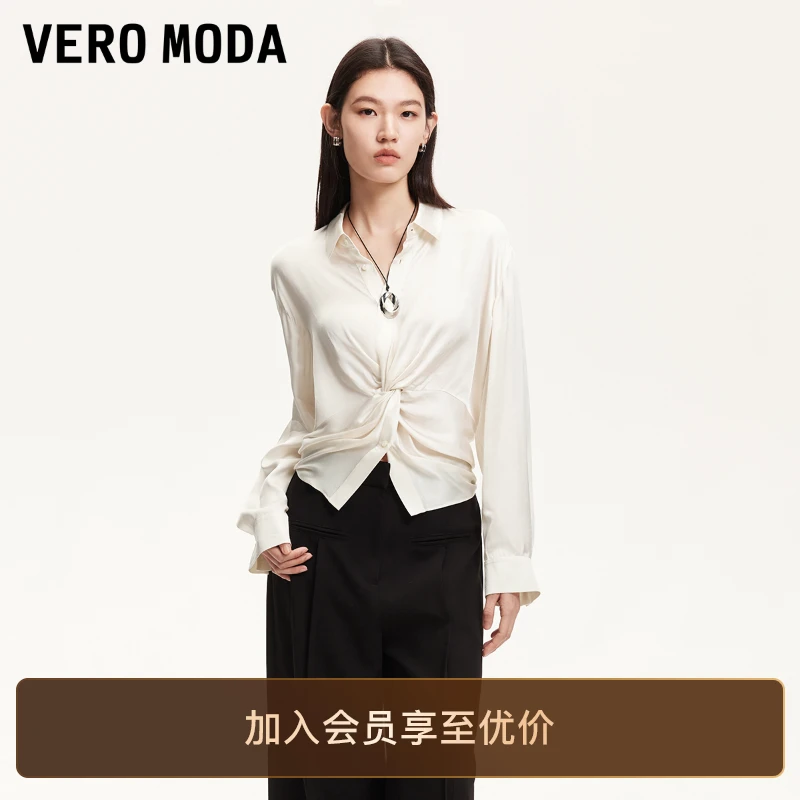Vero Moda衬衫女2025新款单排扣纽结光泽感上衣通勤小众百搭洋气