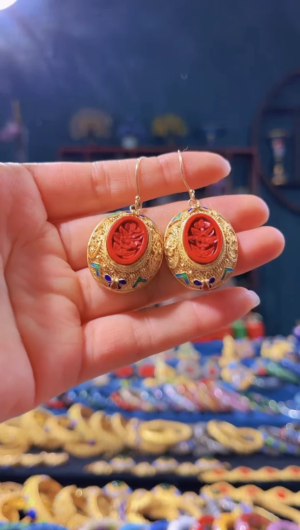 【闪购商品】非遗技艺 花丝镶嵌雕漆耳环