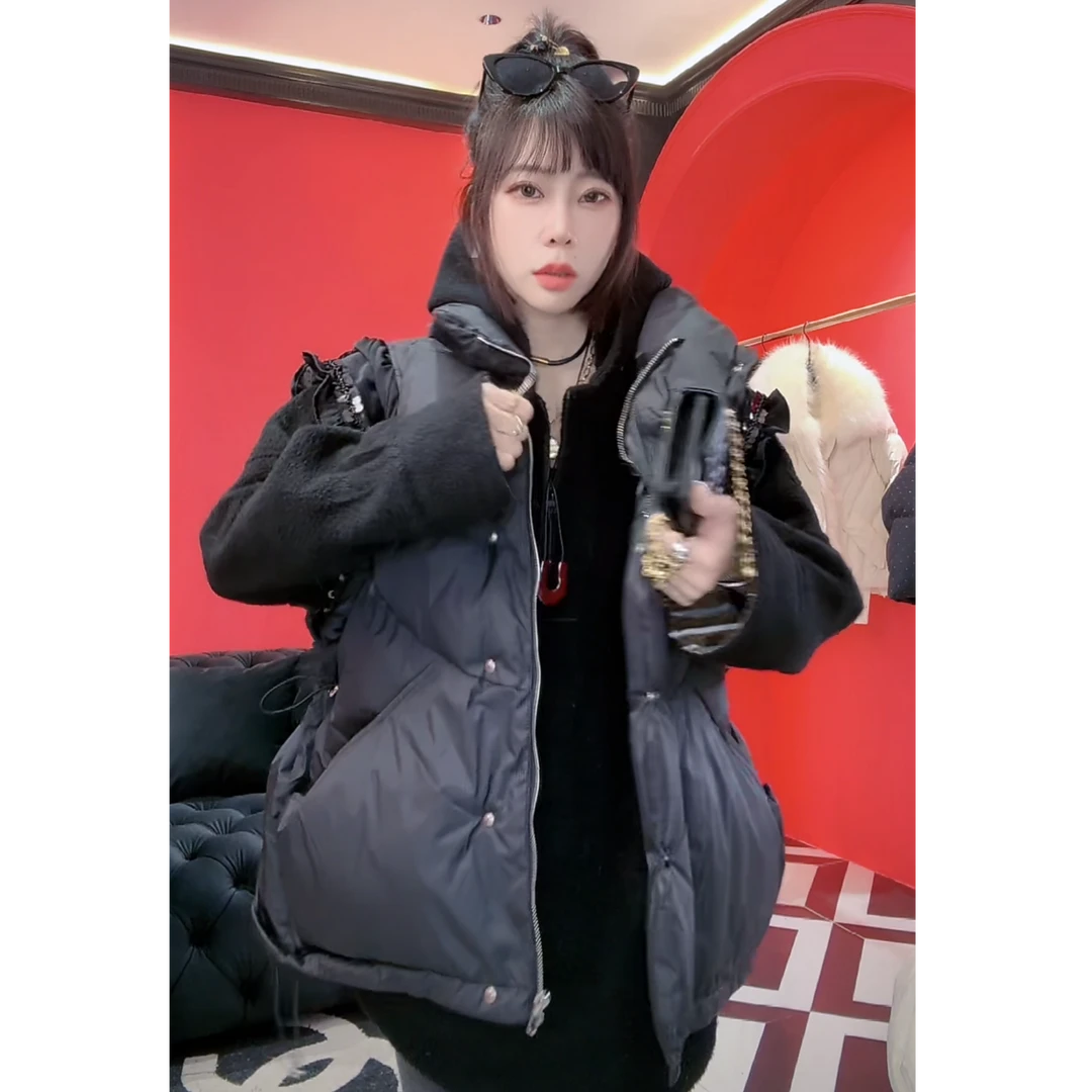 欧货亮片袖棉服马甲外套女秋冬加绒加厚面包服洋气时髦马夹5979