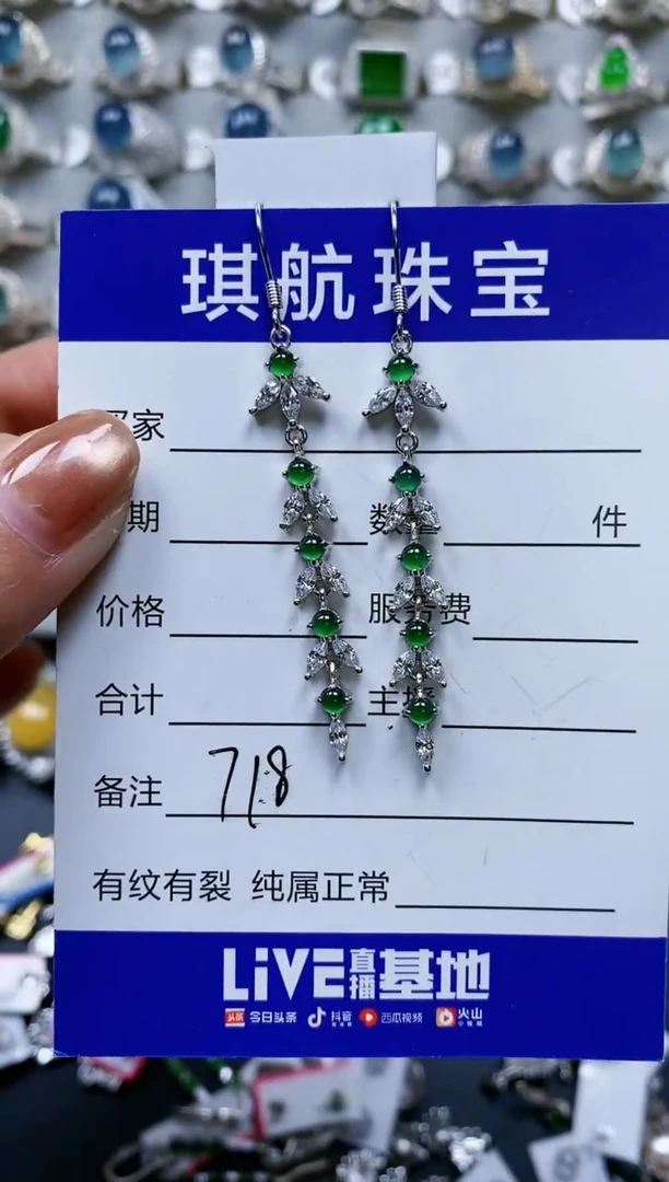 【闪购商品】翡翠耳饰银S925镶嵌0718