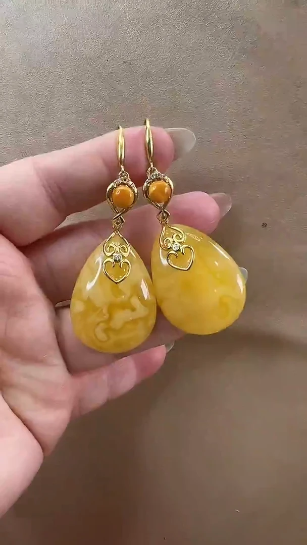 未镶嵌琥珀耳饰耳环