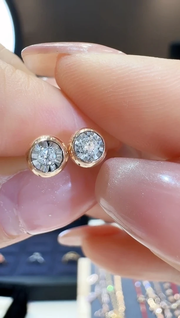 【闪购商品】钻石耳钉18K金镶嵌泡泡耳钉玫瑰金