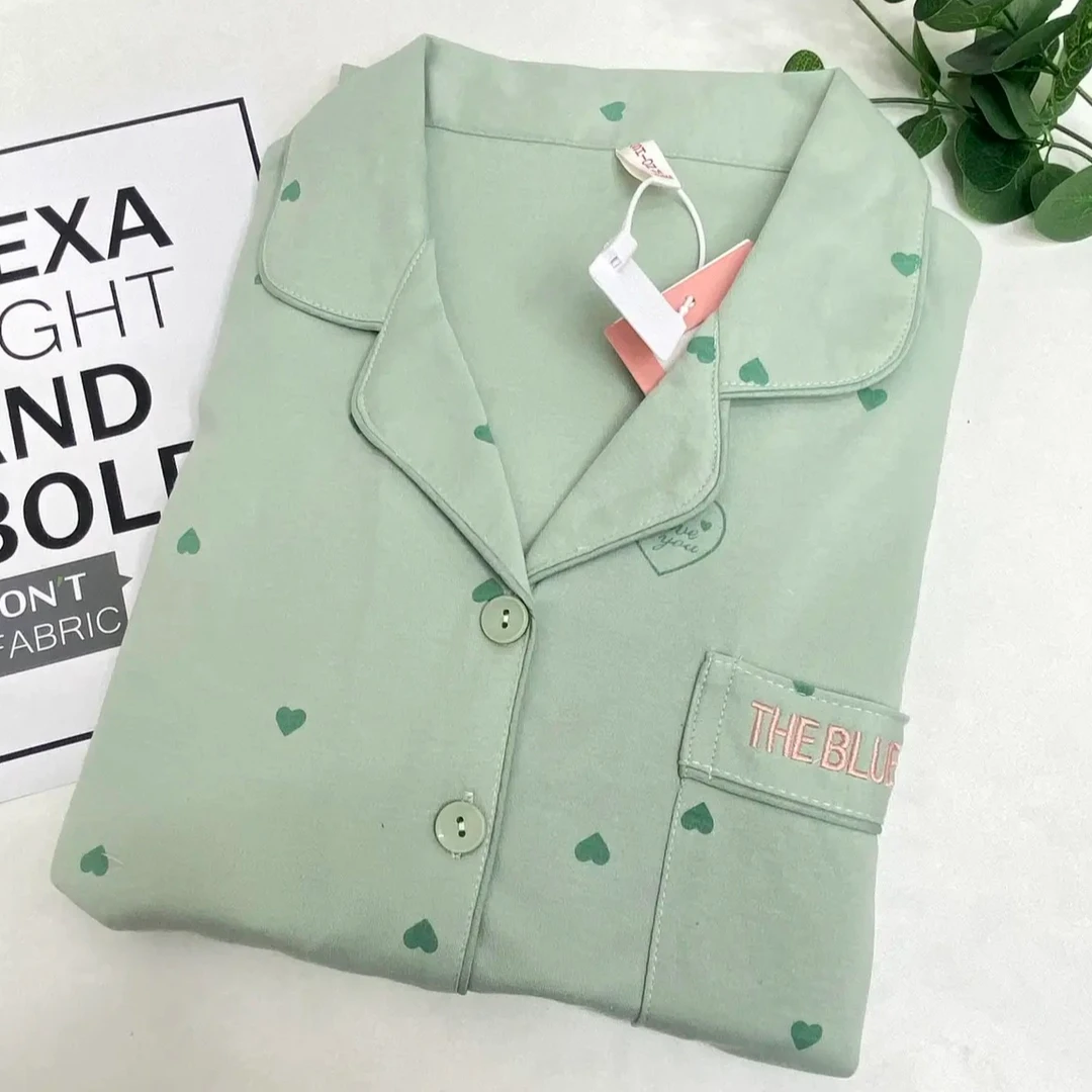 109#长袖长裤无胸垫字母爱心开衫女士睡衣套装家居服翻领舒适