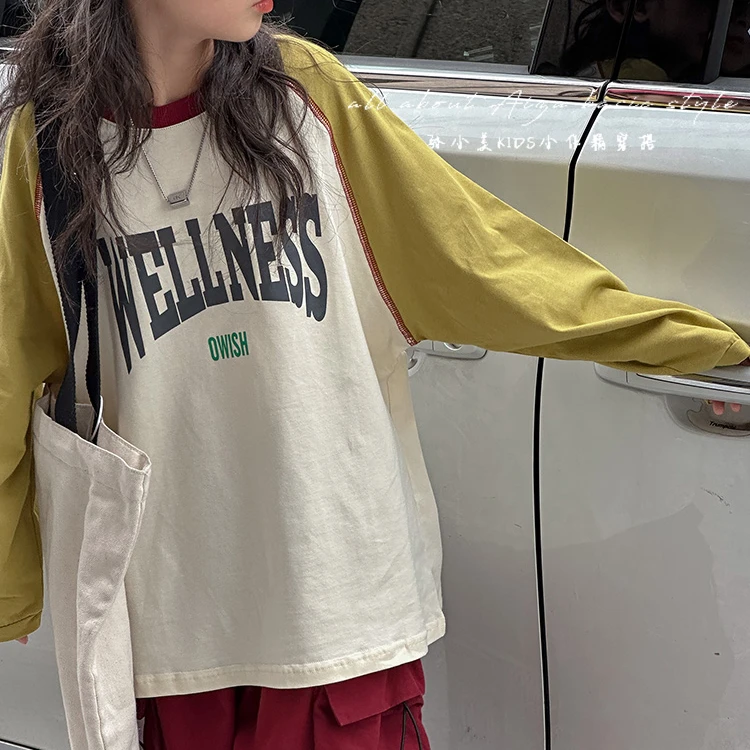 韩国女童长袖T恤儿童春装韩上衣2025新款打底衫春季女孩插肩袖潮t