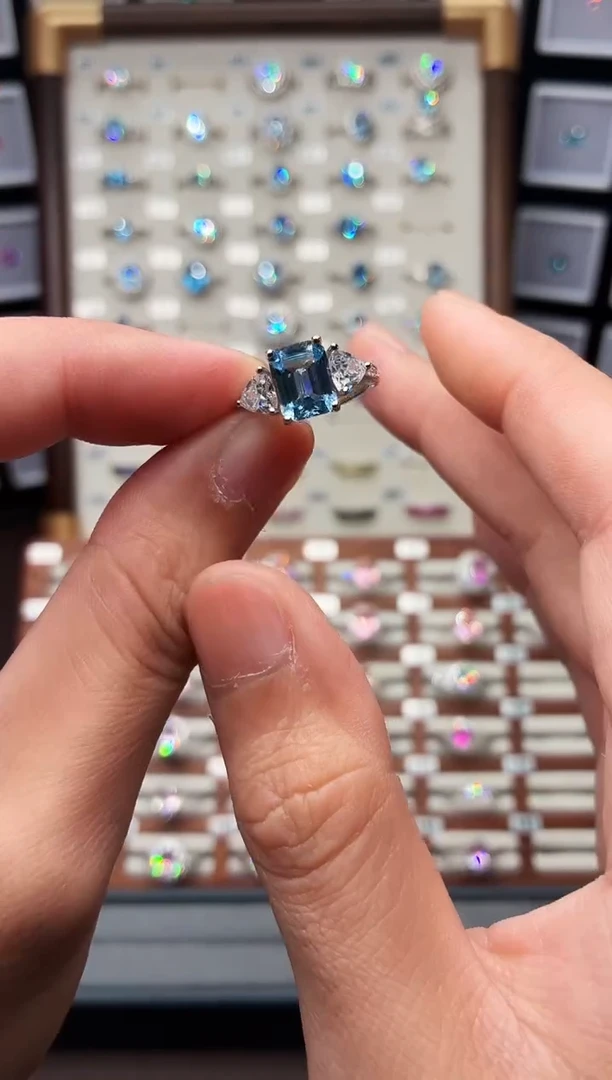 银S925镶嵌戒指海蓝宝石1888