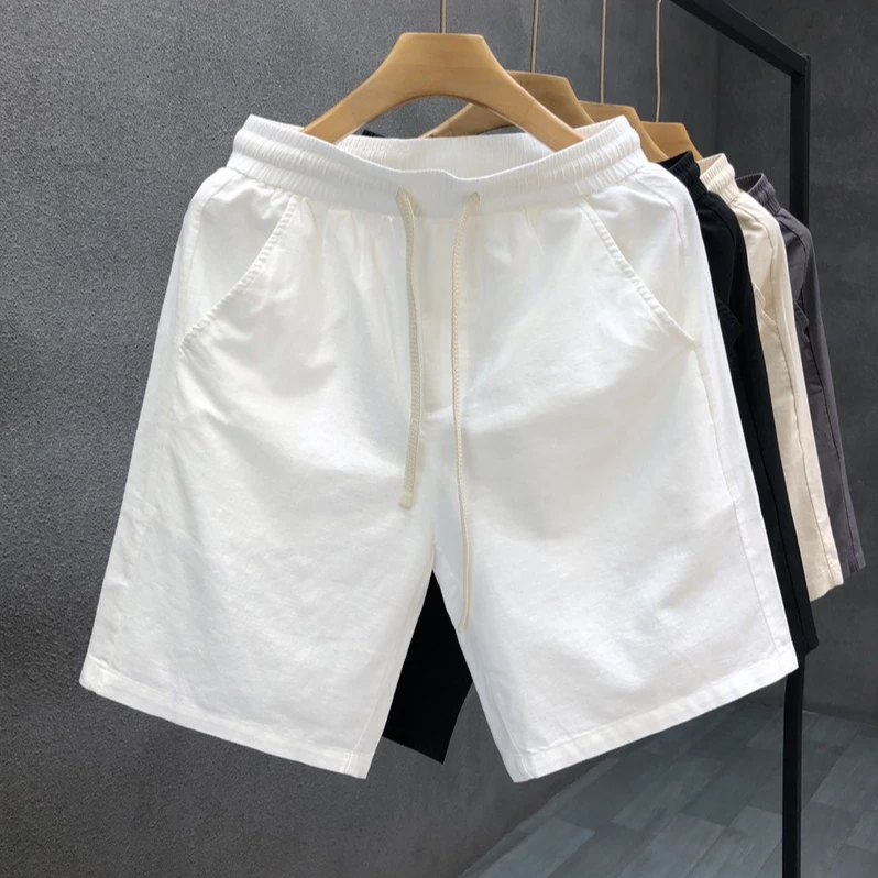 DeweLvum麻料透气薄款休闲短裤男潮夏季百搭运动宽松五分短裤男装