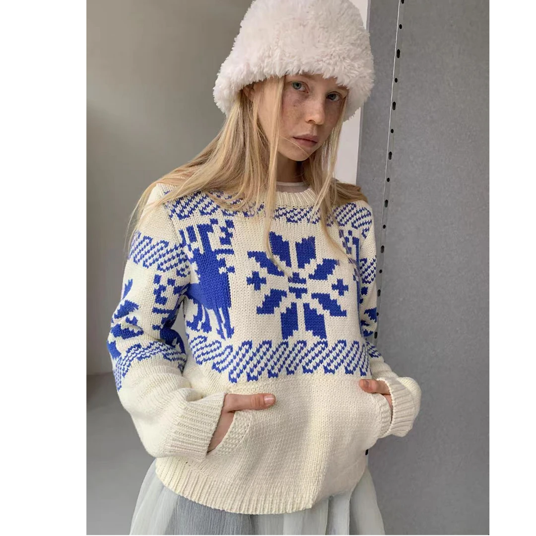 【奥莉】2025秋冬：费尔岛提花毛衣复古北欧风针织上衣11156