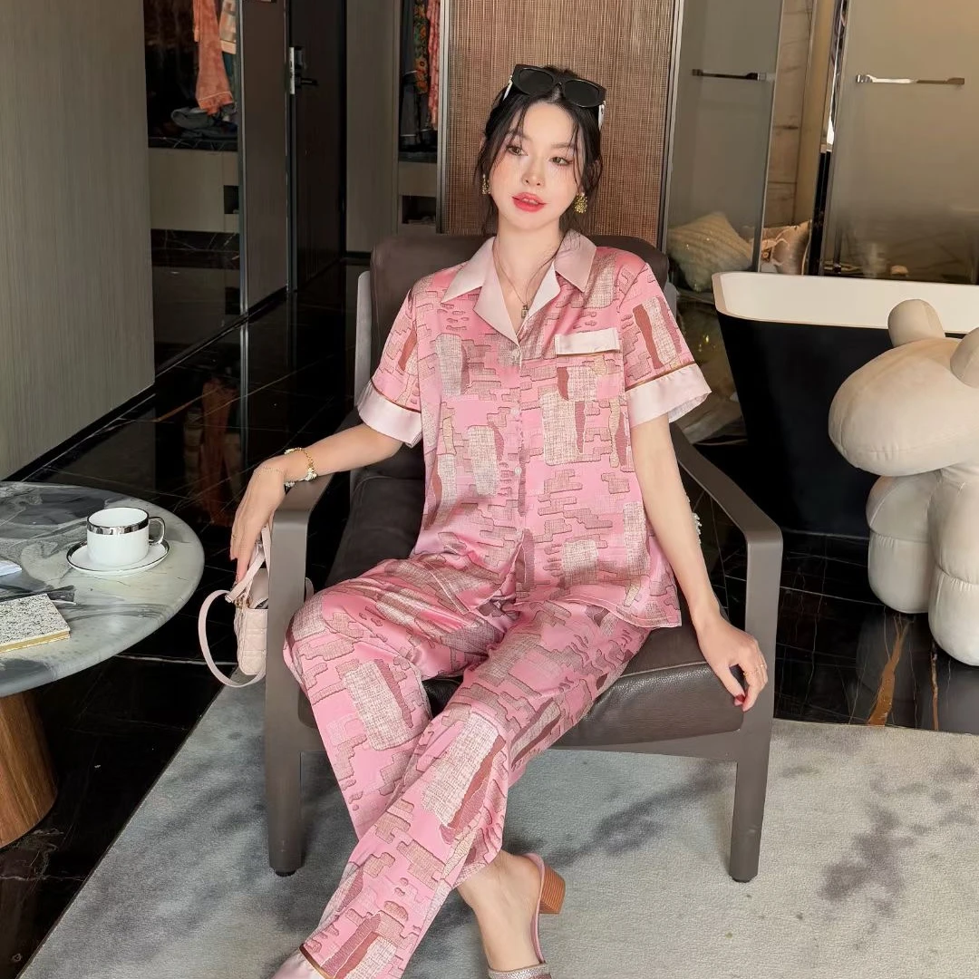 亲亲品奢【粉海】女士高级时尚休闲秋季春夏夏季睡衣薄款家居服套装