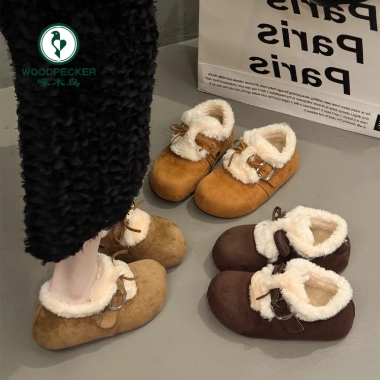 啄木鸟小土豆毛毛勃肯鞋厚底雪地靴2025新款爆款冬季超火保暖棉鞋
