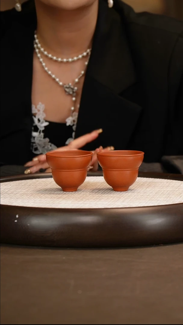 紫砂朱泥葫芦杯一对