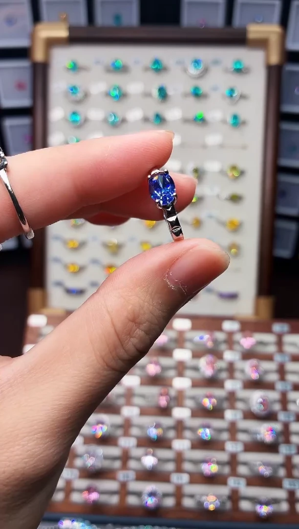 戒指蓝宝石银S925镶嵌188