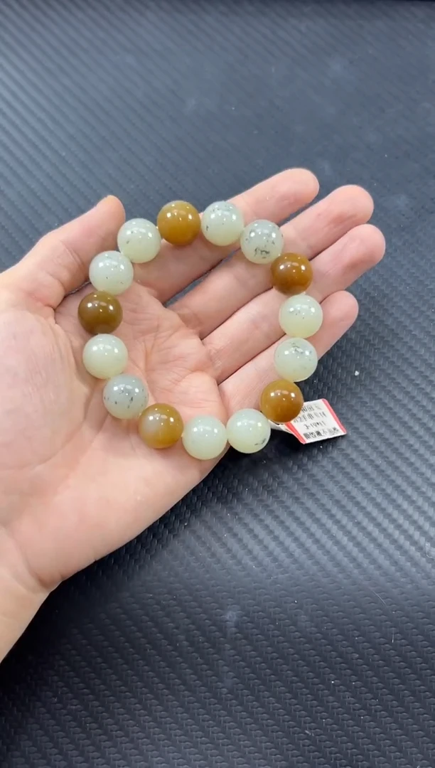 手串未镶嵌和田玉且末微色差近矿二号矿卡14手串