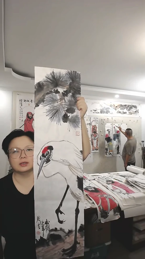 竖款25*100cm无装裱，松鹤延年