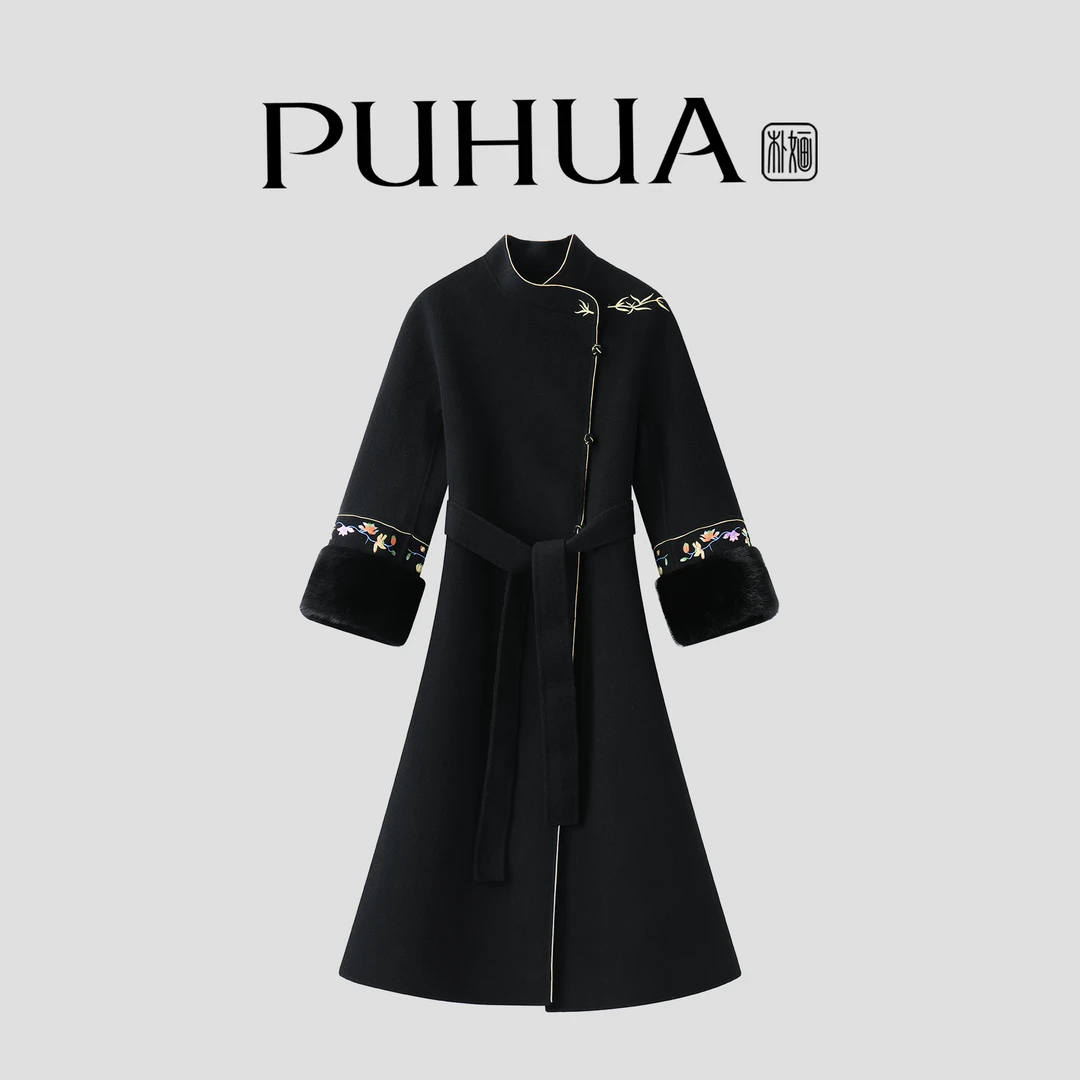【PUHUA-朴婳】2025年秋冬新款国风水貂重工中呢外套双面大衣 630