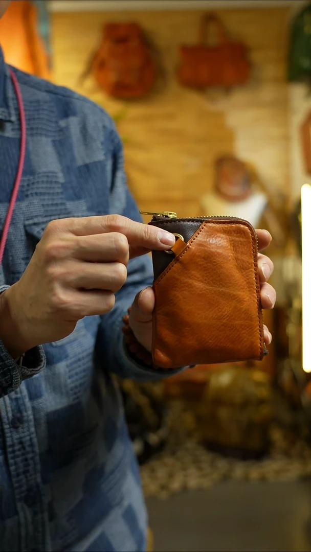 053日落黄拼真皮小钱包