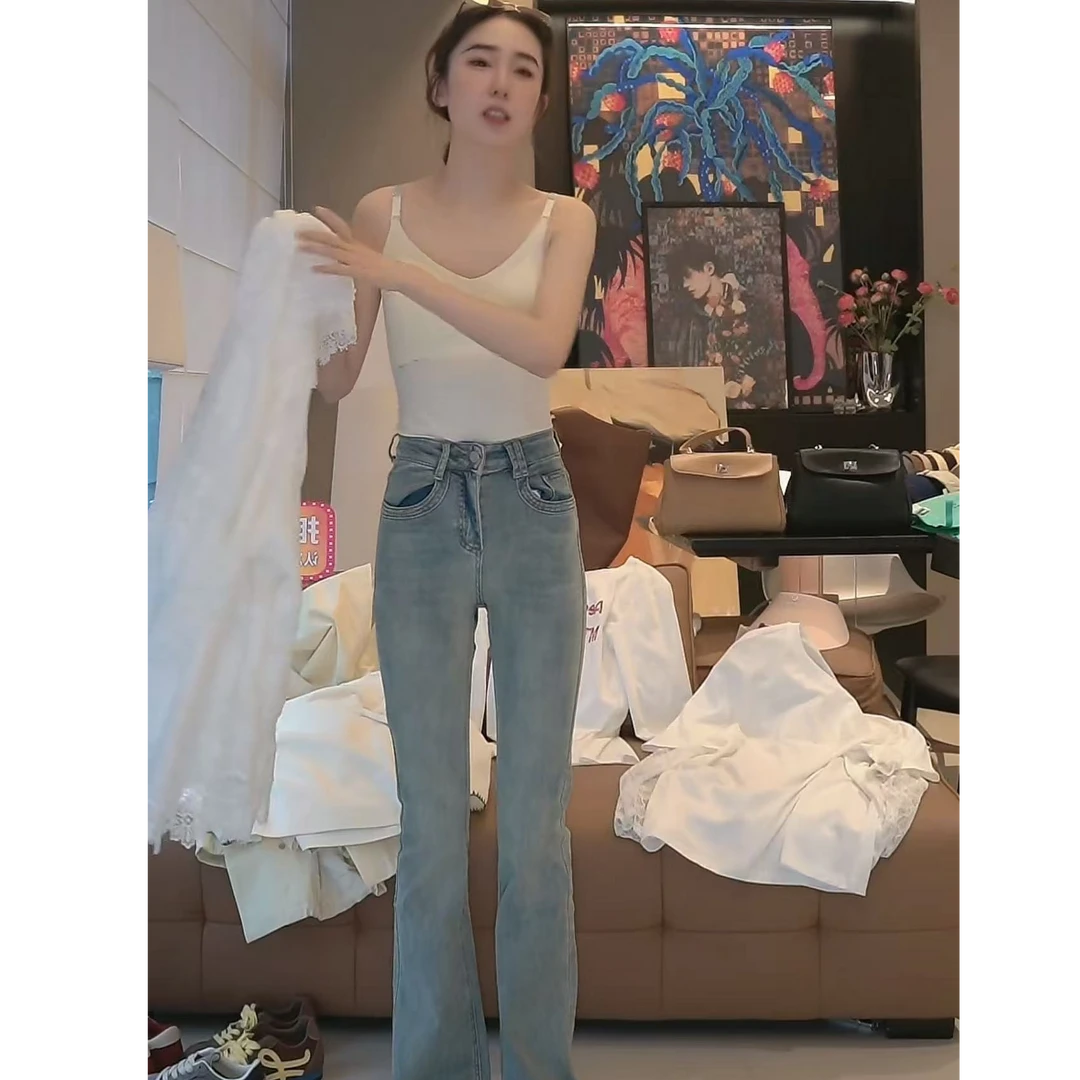 徐靖靖【微喇裤】2502295春季百搭休闲显瘦洗水牛仔微喇裤