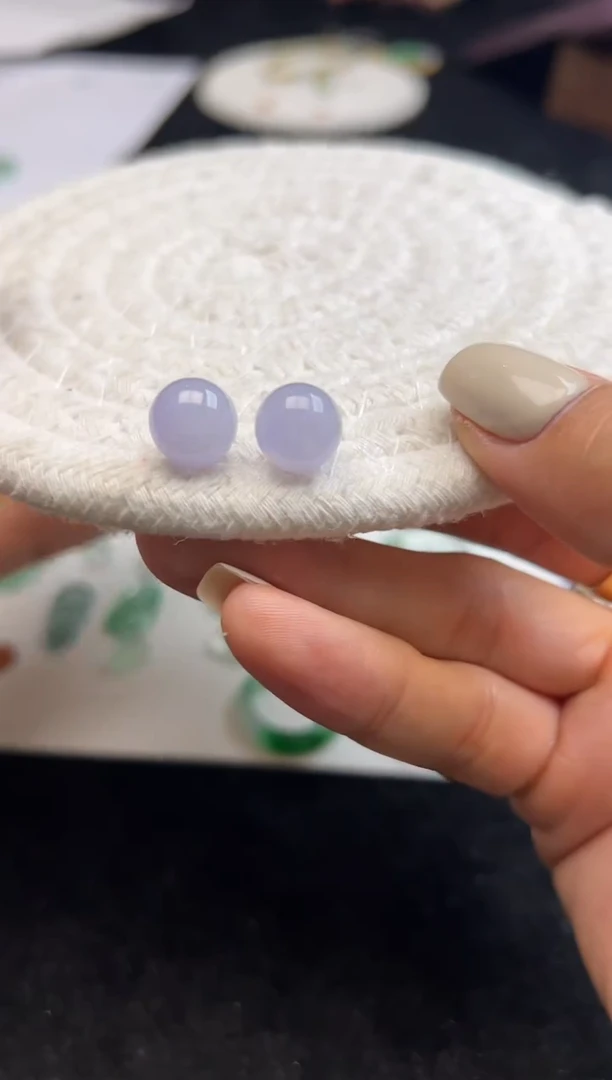 未镶嵌定制翡翠10.5紫珠子一对5500+550-lhm187