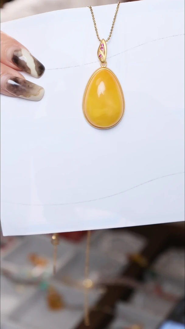 银S925镶嵌吊坠(不含链)蜜蜡蜜蜡水滴吊坠