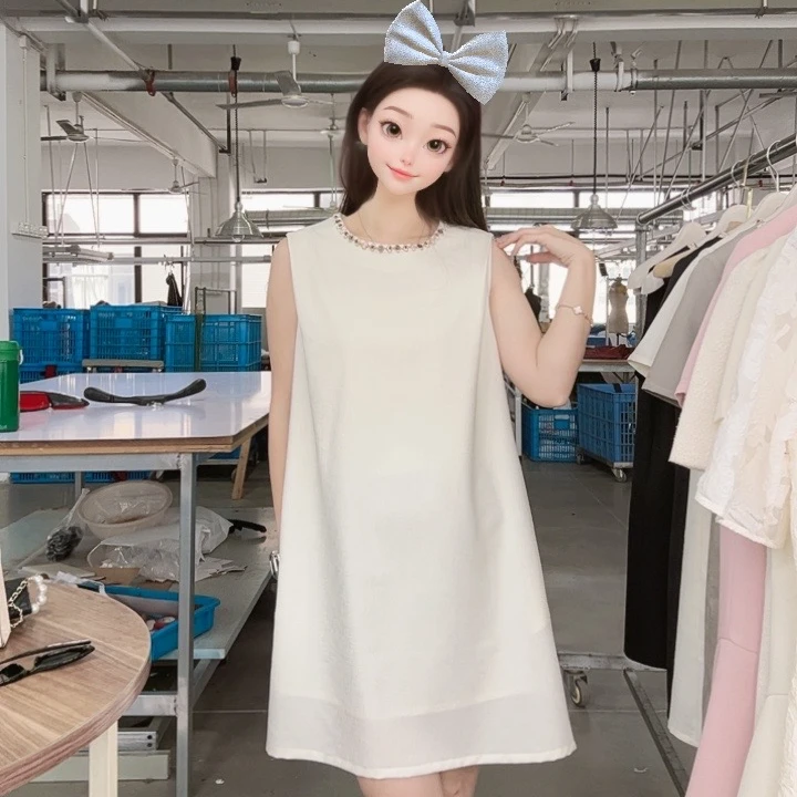 【HUIYING】法式显瘦时尚夏季宽松中长款短袖韩版圆领女士连衣裙
