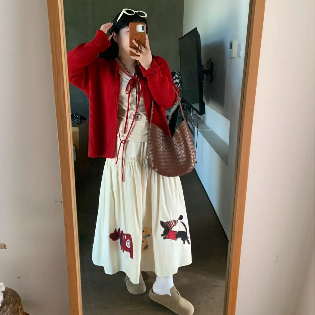 【鱼白专属】【运补6-10】大码针织开衫女重工绣花半身裙打底衫套装