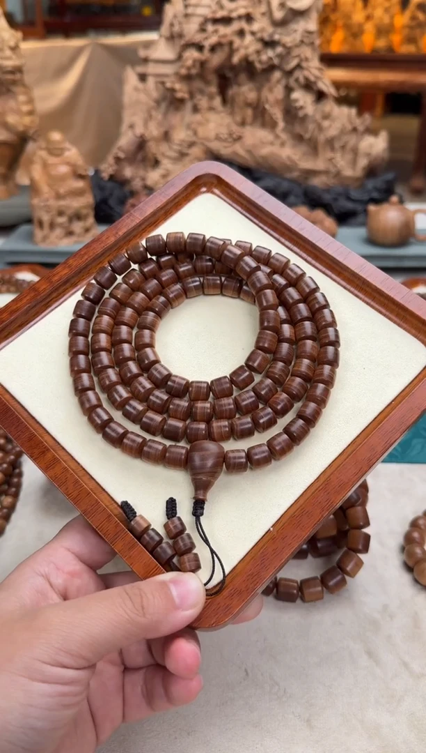 檀香木手串/手链1.0横纹桶珠108颗百年黑油2号 印度老山檀香