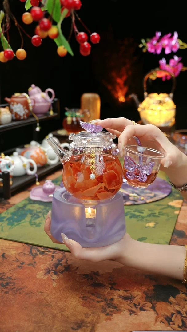 【闪购商品】紫色温茶台+茶壶+链子+杯子