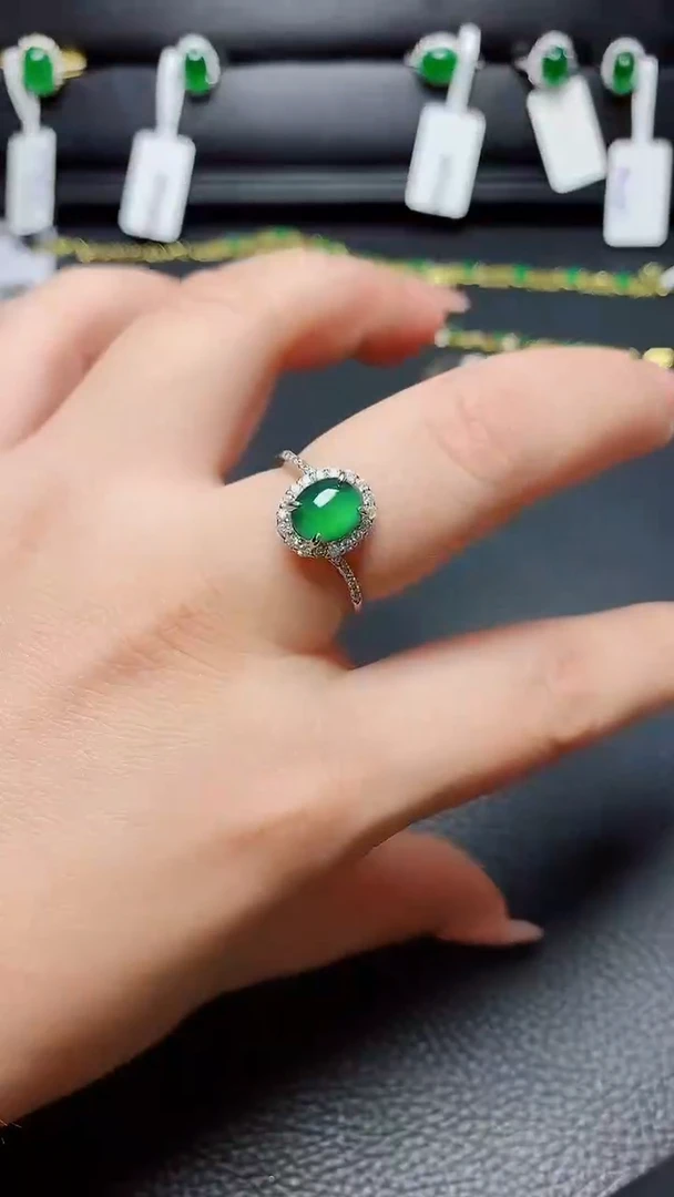 银S925镶嵌戒指翡翠天然翡翠A货s925银镶