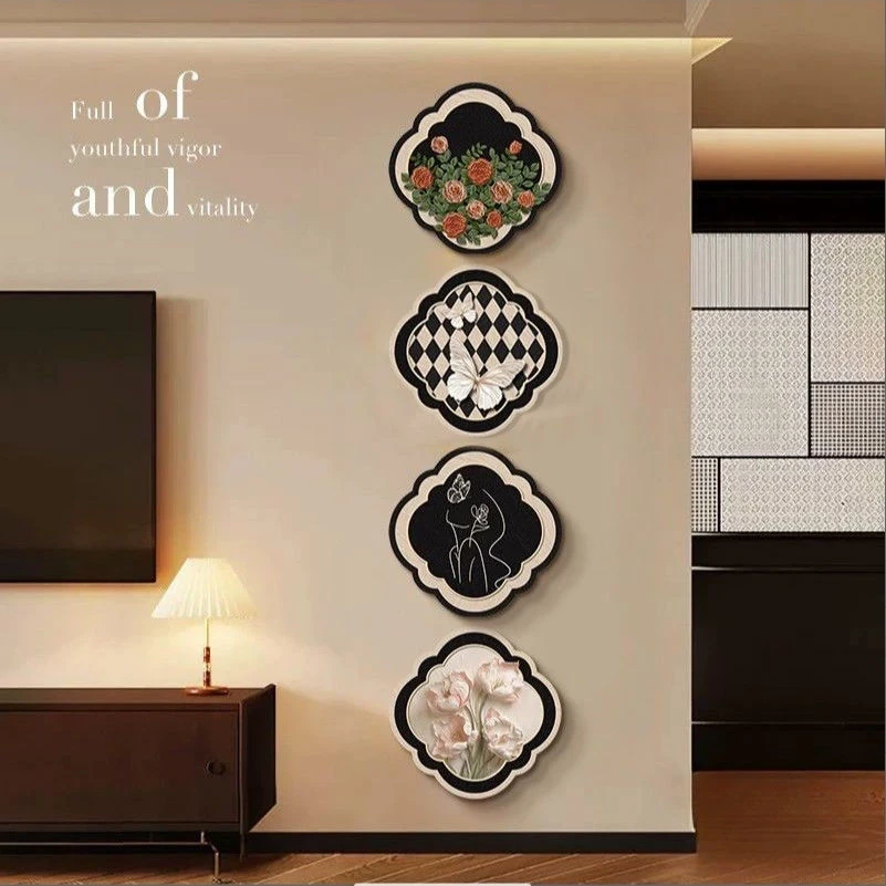 【云起】中古风入户法式客厅电视背景墙壁画复古走廊四联30120