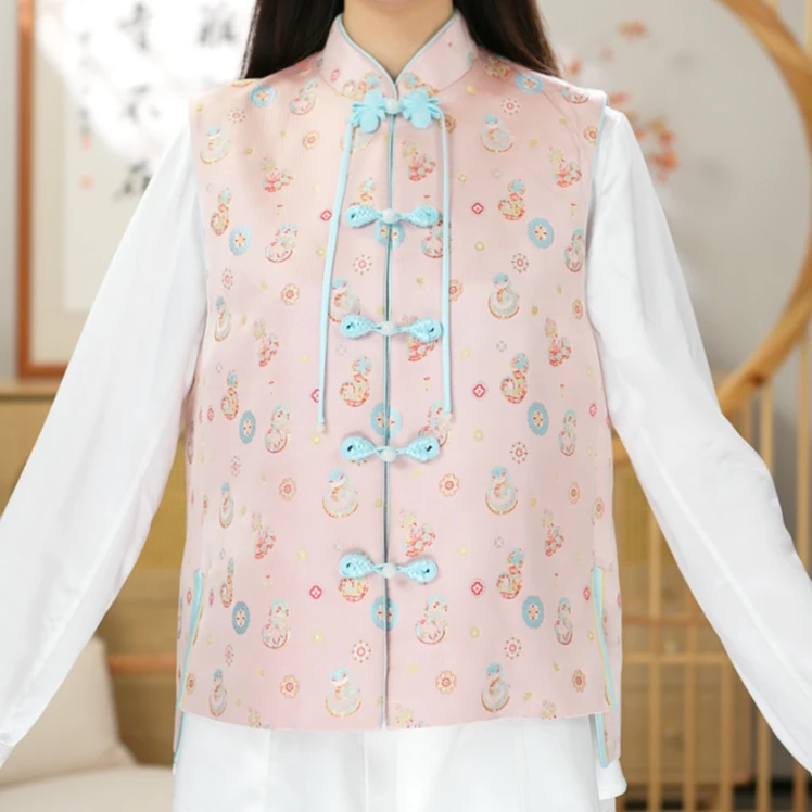 【四川工美蜀锦】新中式中国风米地蛇年有钱纹蜀锦马甲【巳巳如意】