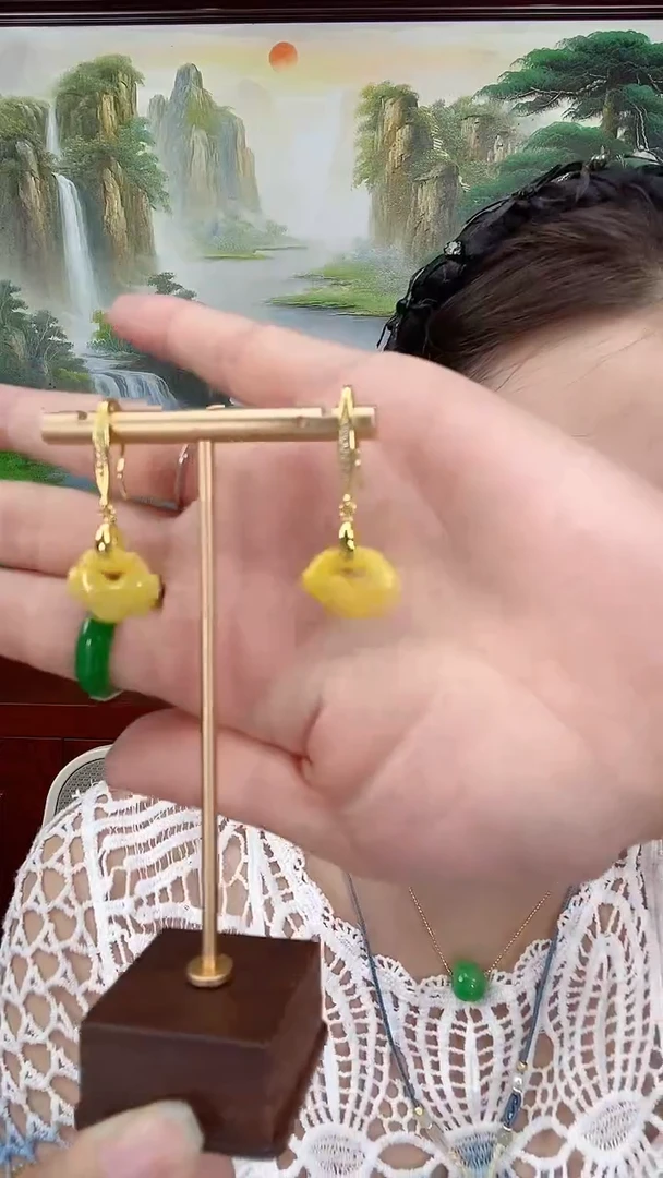 翡翠未镶嵌耳饰黄翡祥云锁E03