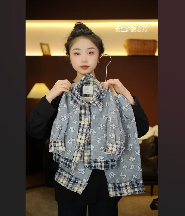 2025春季儿童新款萌娃穿搭韩版潮流时尚洋气假两件牛仔外套88087