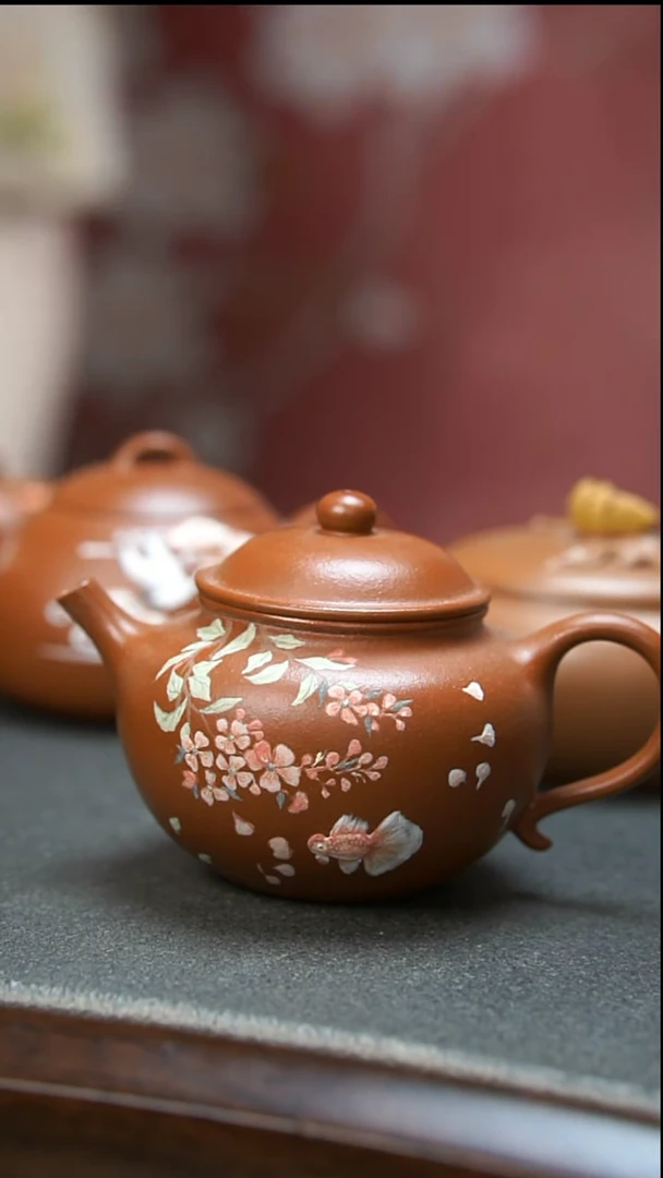 【闪购商品】紫砂茶壶朱泥金鱼壶微瑕