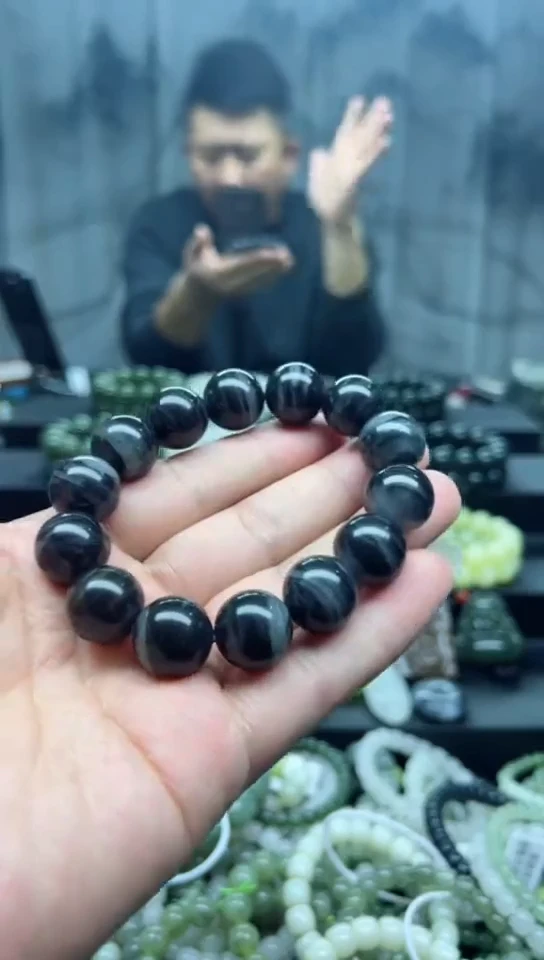 未镶嵌手串和田玉聚墨青花卡16纯天然拍一发一