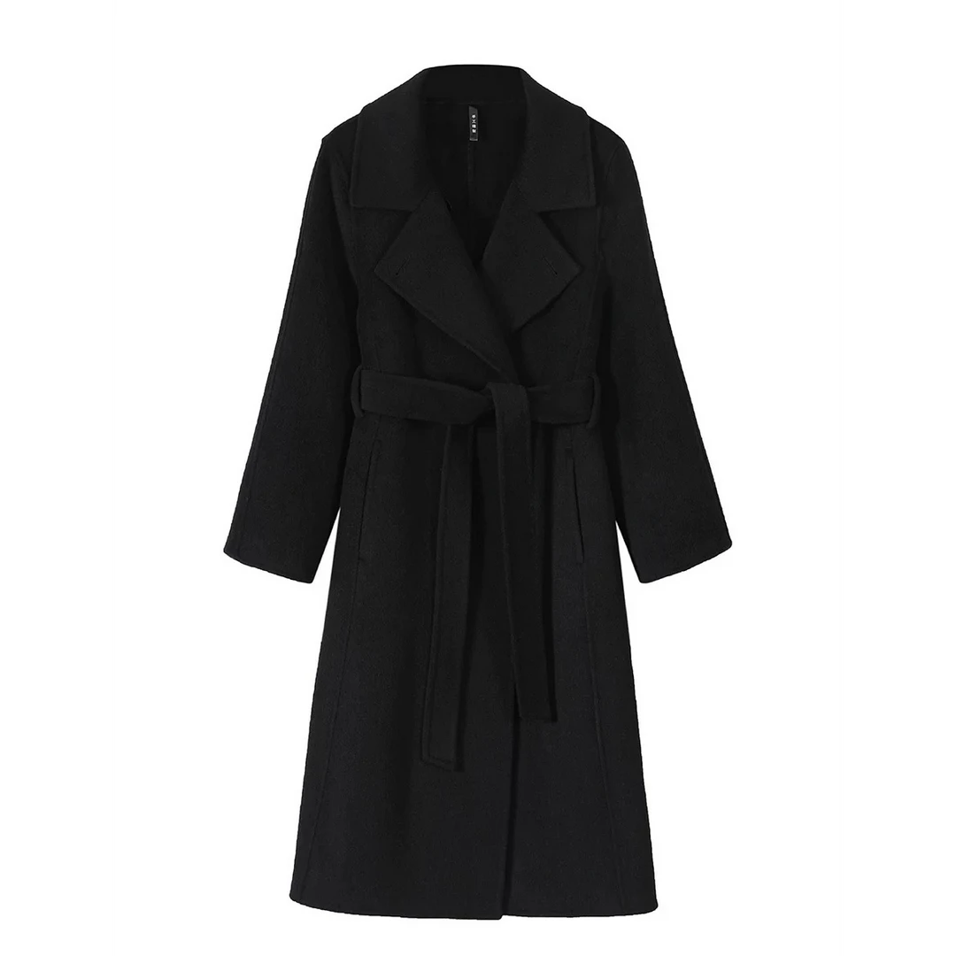 双面绒大衣双面毛呢外套宽松系带浴袍长款秋冬羊毛加厚9859