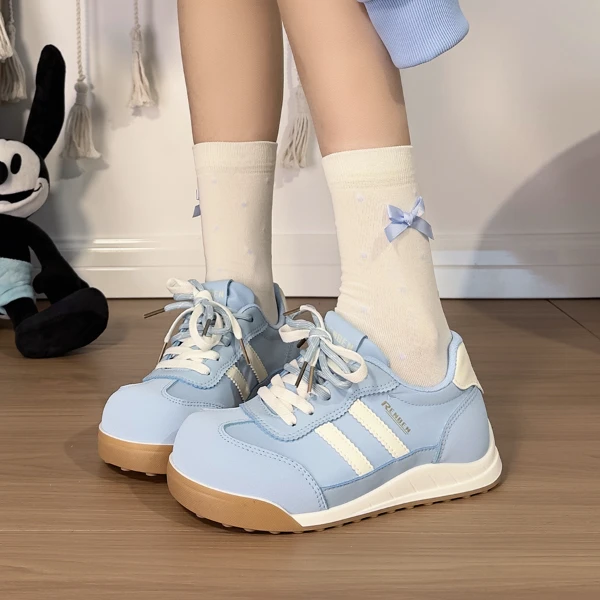 人本女鞋蓝色德训鞋2025新款圆头系带休闲鞋百搭潮流学生校园板鞋