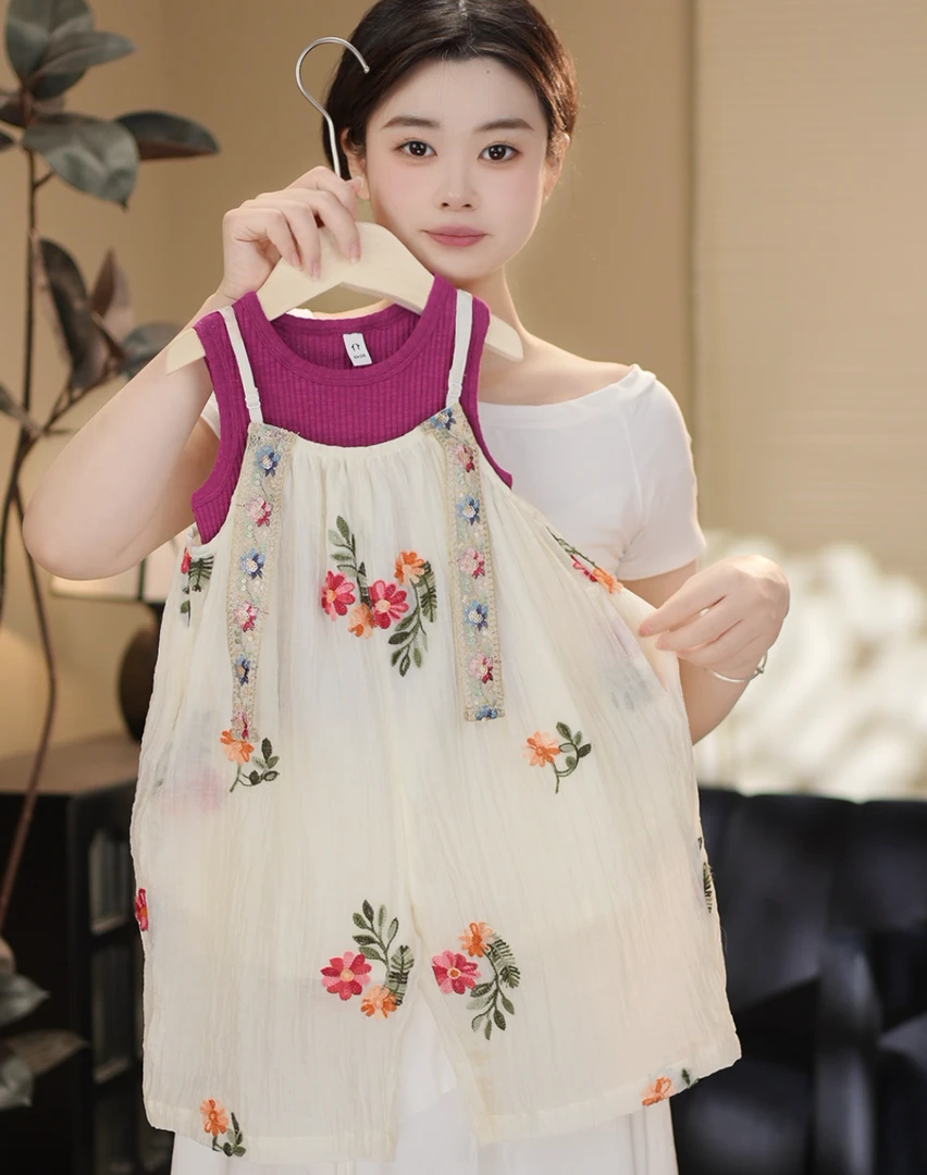 1现货【民族风】2025夏季新款儿童女童无袖背带裤宽松89135