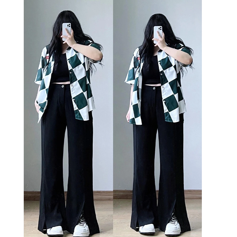 300斤大码女装高腰开叉休闲西装裤女夏季新款胖mm显瘦垂感西裤子