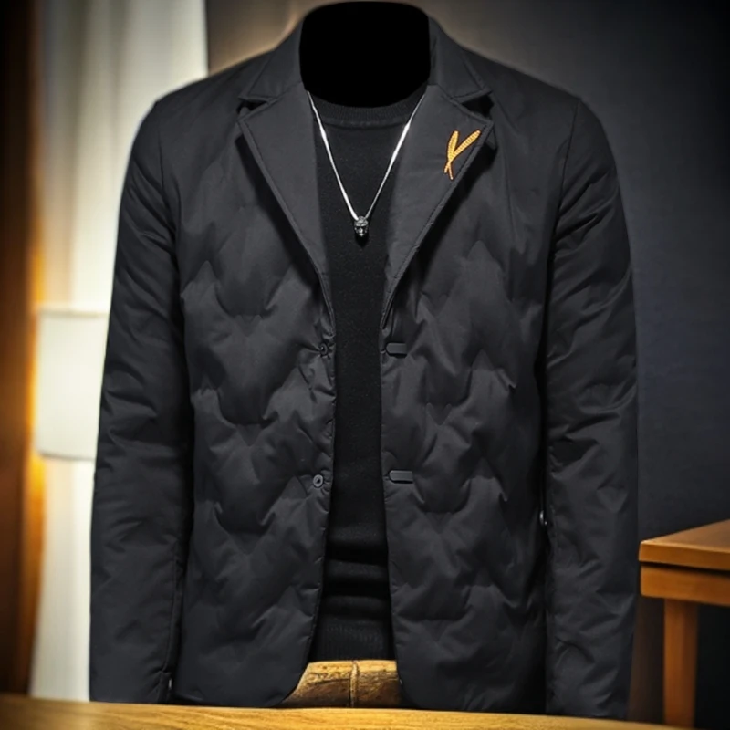 维斯克纳时尚休闲西装领羽绒服男冬季新款潮流修身刺绣保暖外套潮