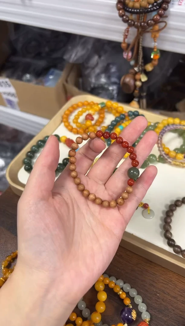 未镶嵌檀香木手串黑肉檀香木和田玛瑙款手链[2420]