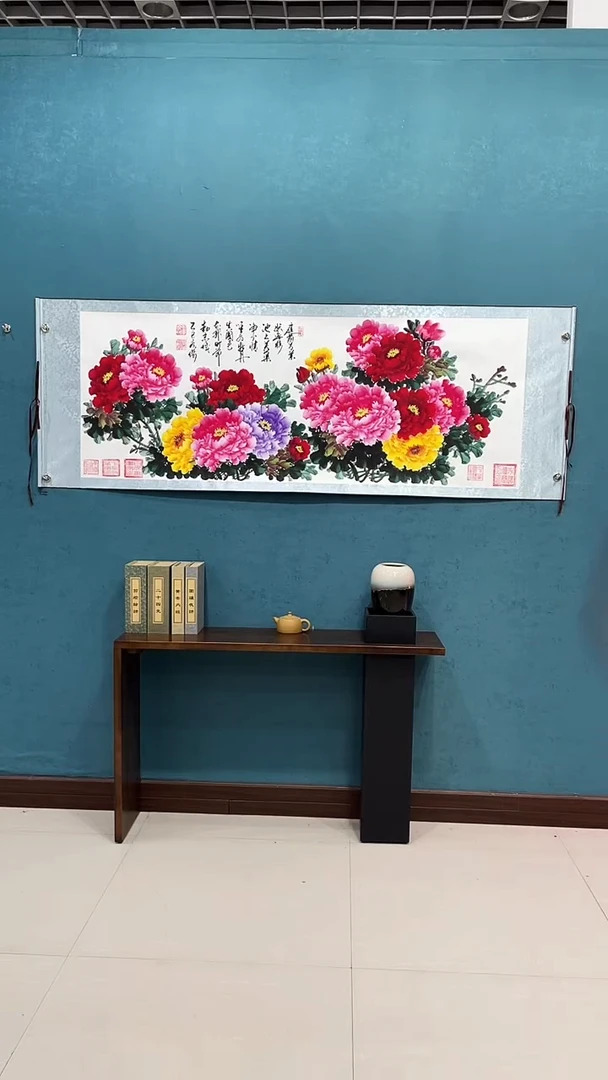 国画《小六尺牡丹》70*200厘米卷轴软裱