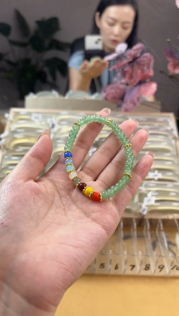 玛瑙/玉髓手镯未镶嵌小彩虹东陵玉手链珠子不保完美