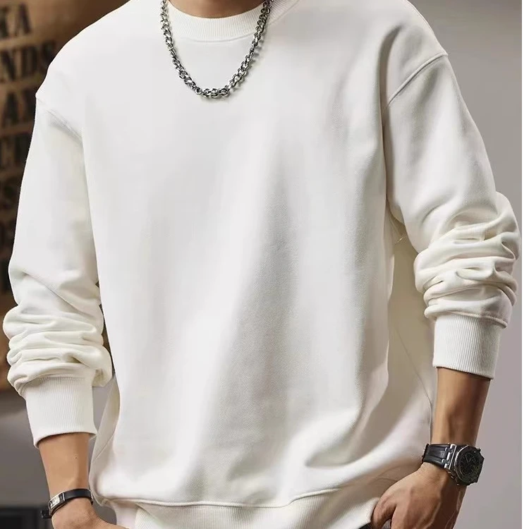 400g重磅男纯色圆领春秋季针织卫衣宽松休闲百搭薄款套头长袖上衣