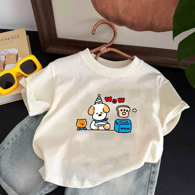 100%纯棉新款男童女童短袖夏季宝宝洋气T恤儿童卡通印花上衣外穿t