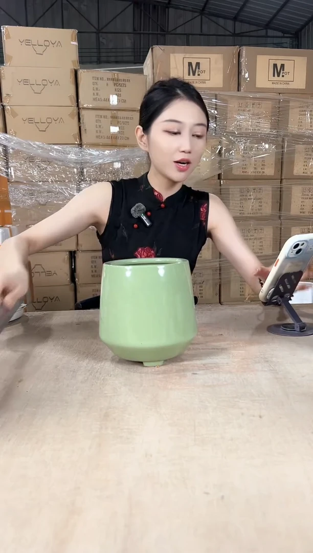 高脚绿花釉13x15